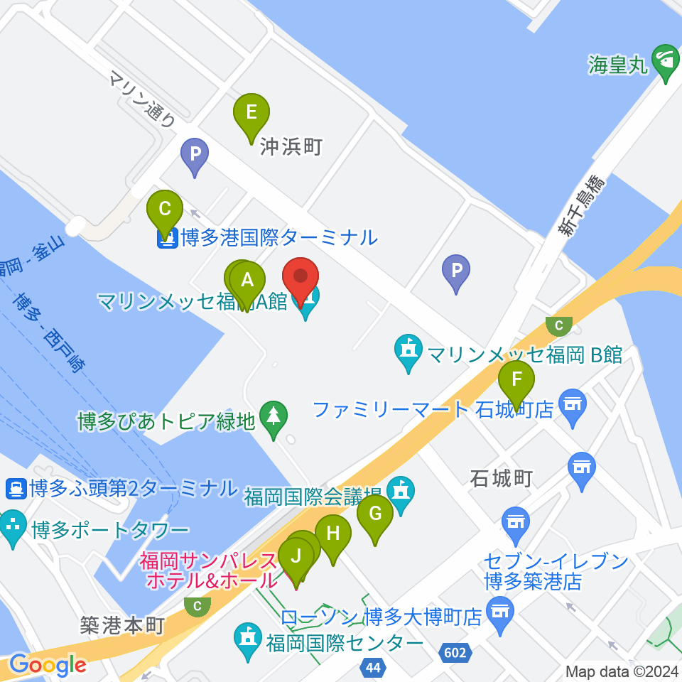 マリンメッセ福岡A館周辺のファミレス・ファーストフード一覧地図