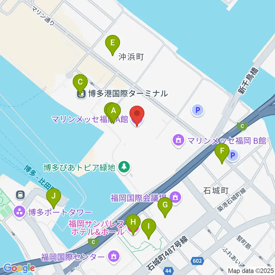 マリンメッセ福岡A館周辺のファミレス・ファーストフード一覧地図