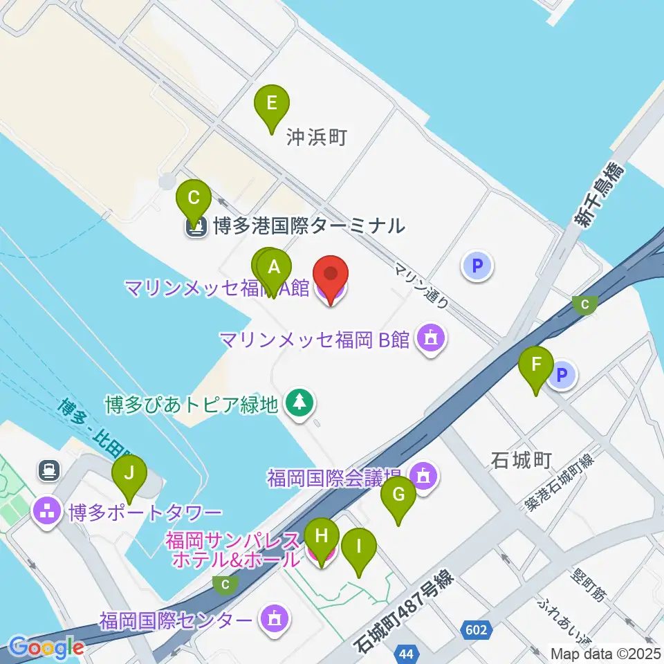 マリンメッセ福岡A館周辺のファミレス・ファーストフード一覧地図