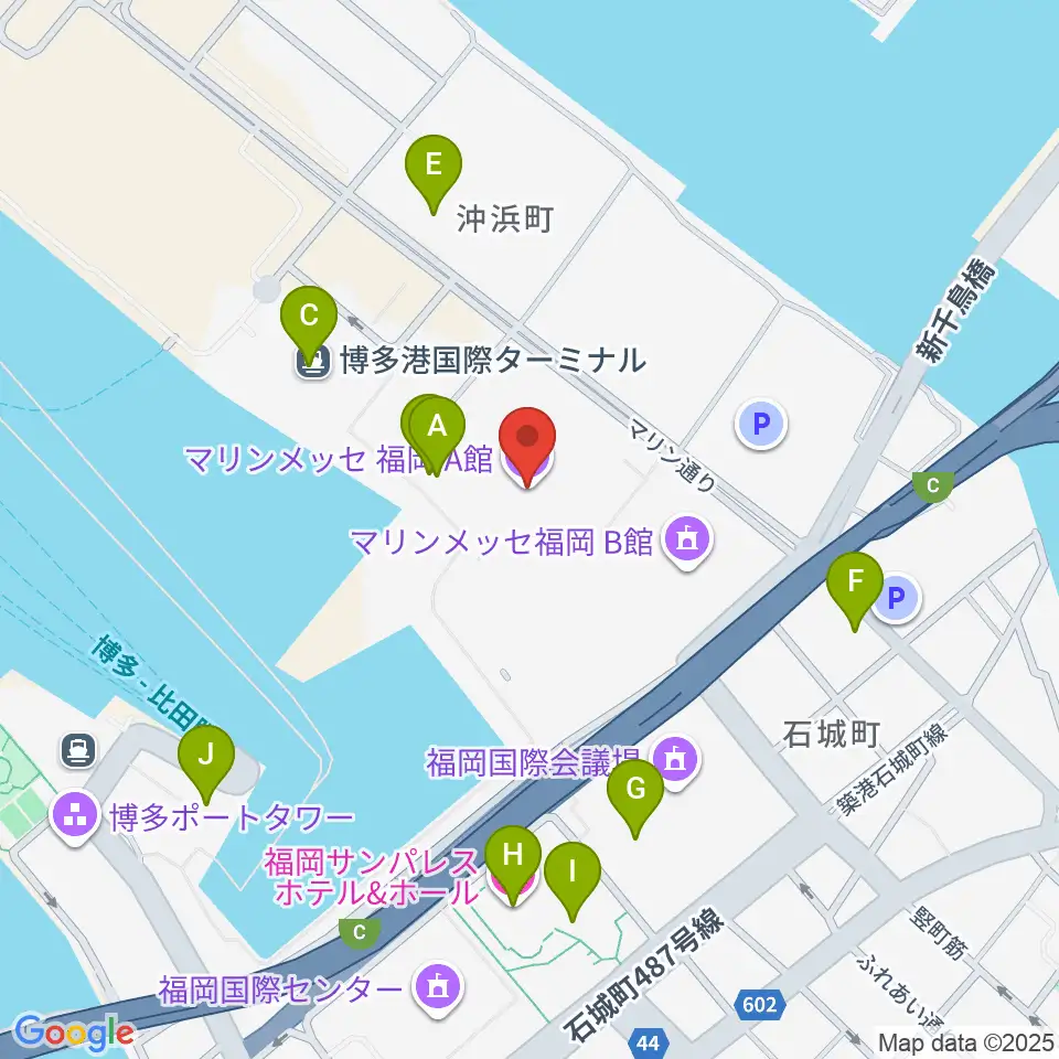 マリンメッセ福岡A館周辺のファミレス・ファーストフード一覧地図