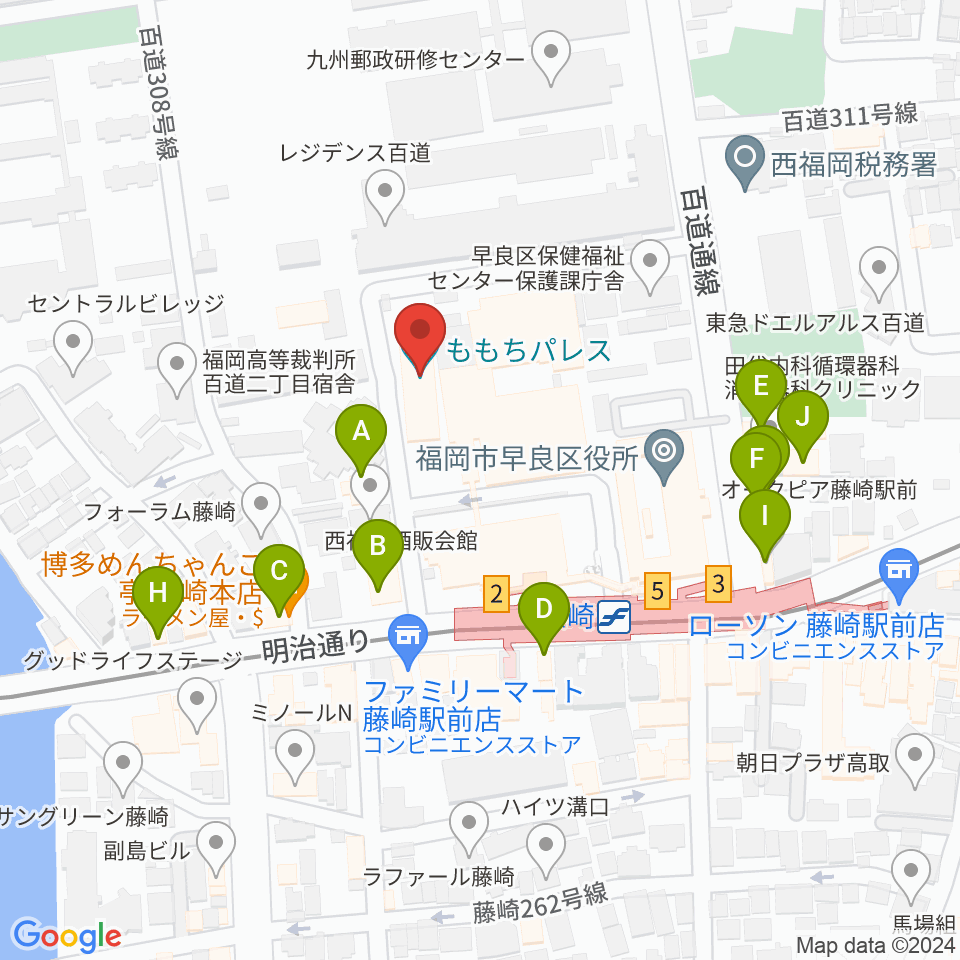 ももちパレス 福岡県立ももち文化センター周辺のファミレス・ファーストフード一覧地図