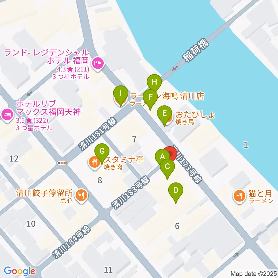 福岡UTERO周辺のファミレス・ファーストフード一覧地図