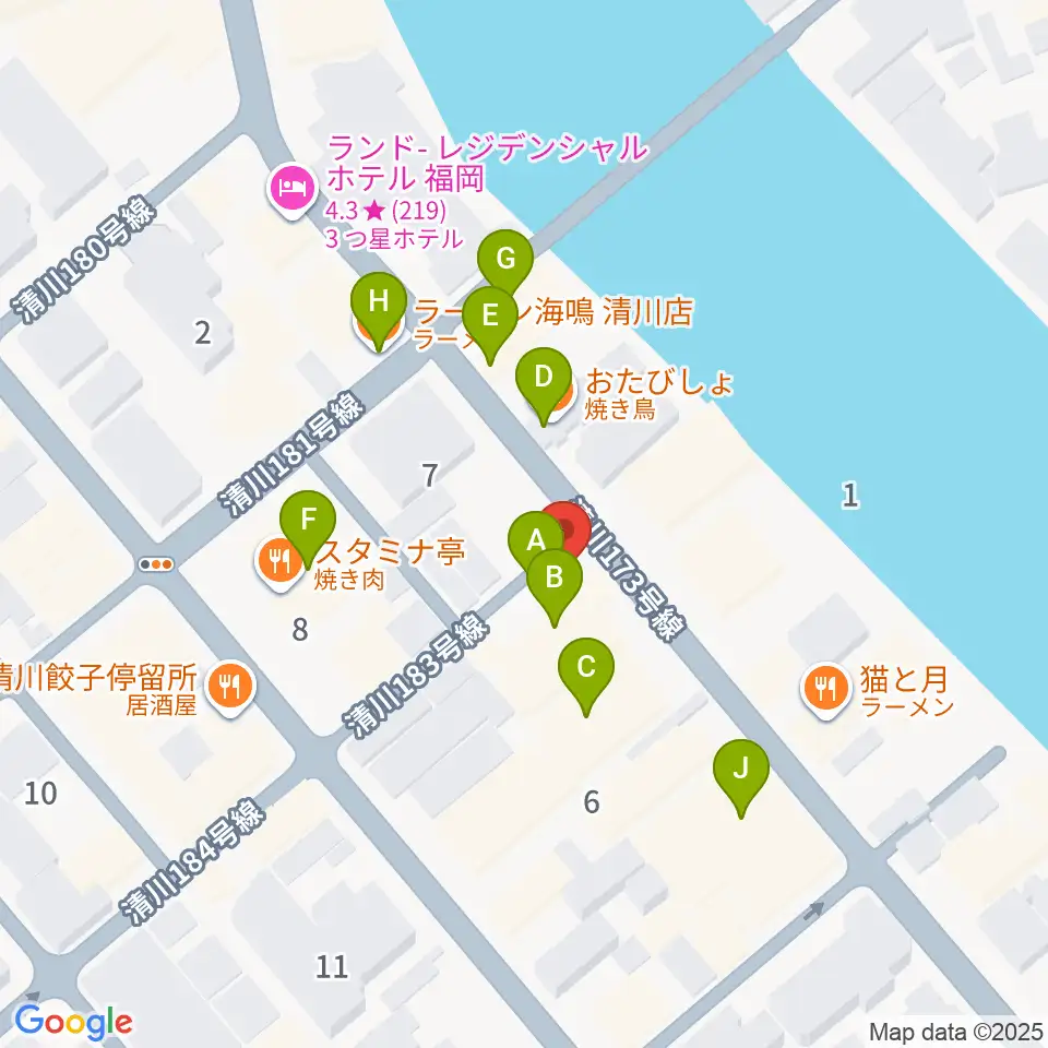 福岡UTERO周辺のファミレス・ファーストフード一覧地図