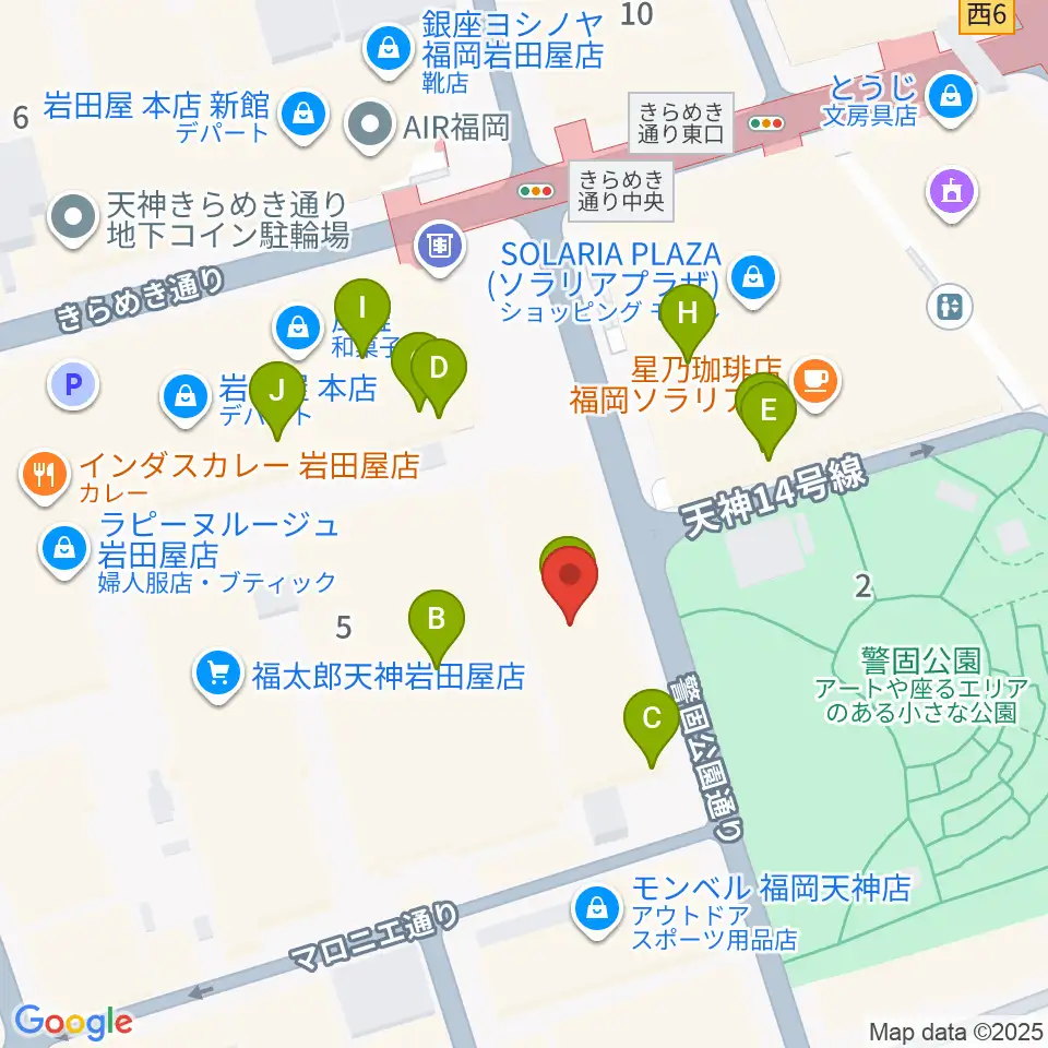 レソラNTT夢天神ホール周辺のファミレス・ファーストフード一覧地図