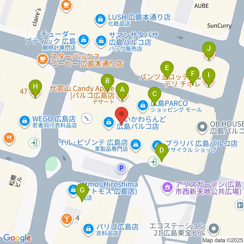広島クラブクアトロ周辺のファミレス・ファーストフード一覧地図