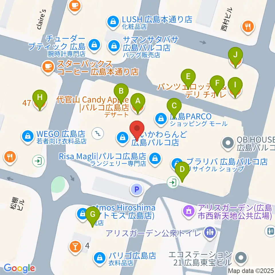 広島クラブクアトロ周辺のファミレス・ファーストフード一覧地図