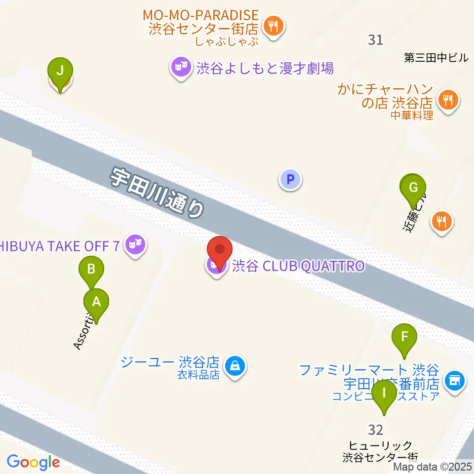 渋谷クラブクアトロ周辺のファミレス・ファーストフード一覧地図