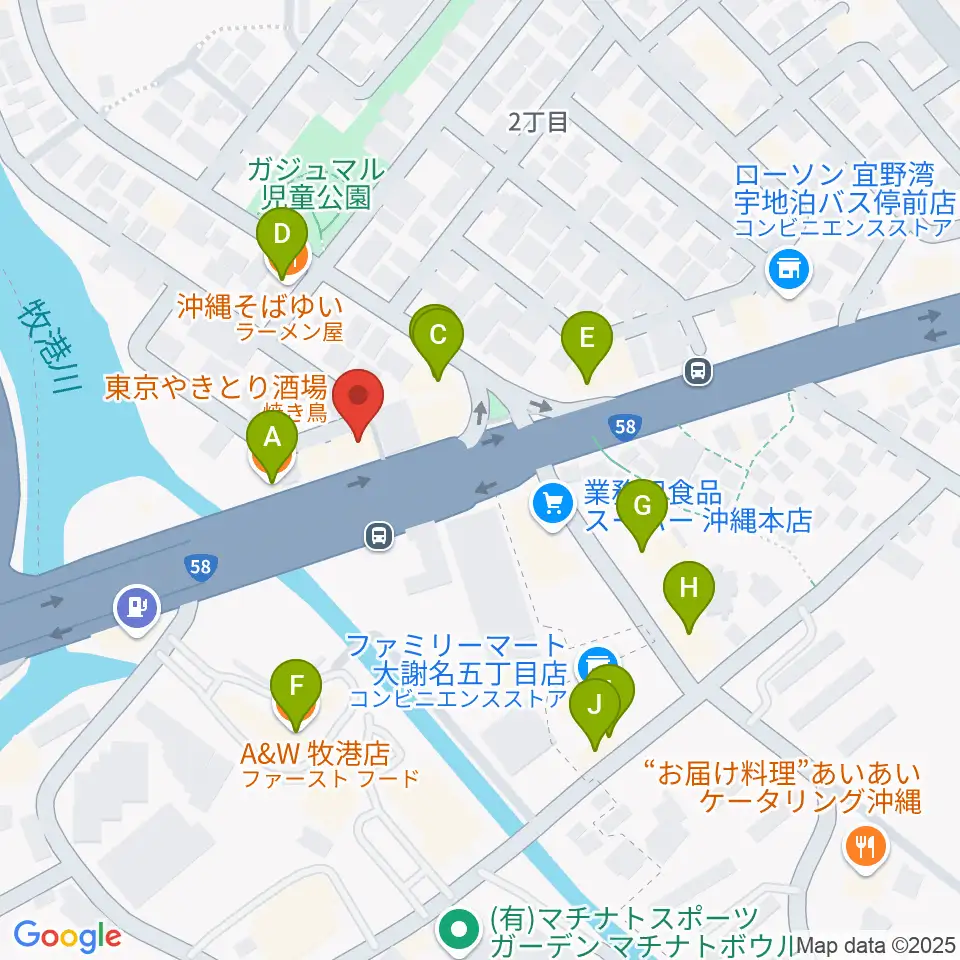 宜野湾スタジオ8528周辺のファミレス・ファーストフード一覧地図