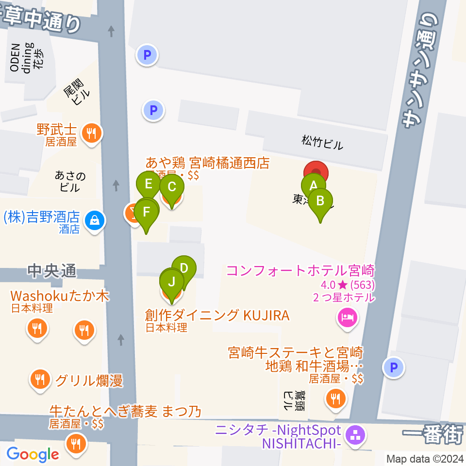 宮崎FLOOR周辺のファミレス・ファーストフード一覧地図