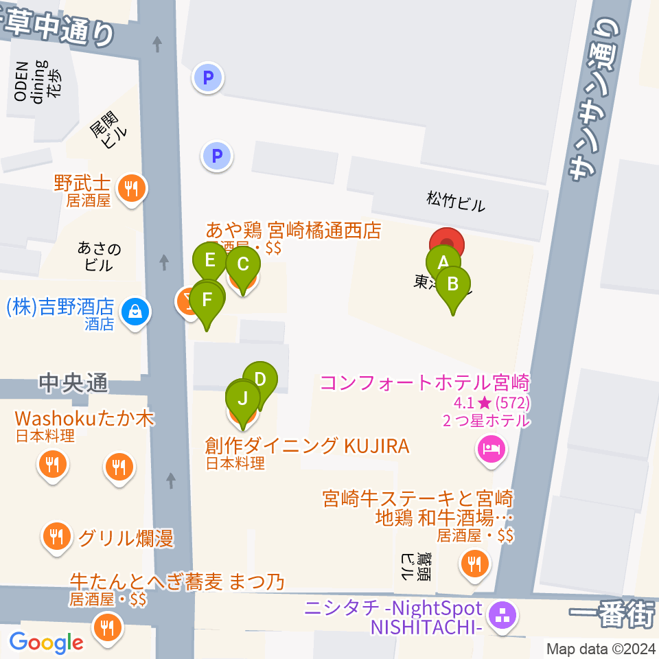 宮崎FLOOR周辺のファミレス・ファーストフード一覧地図