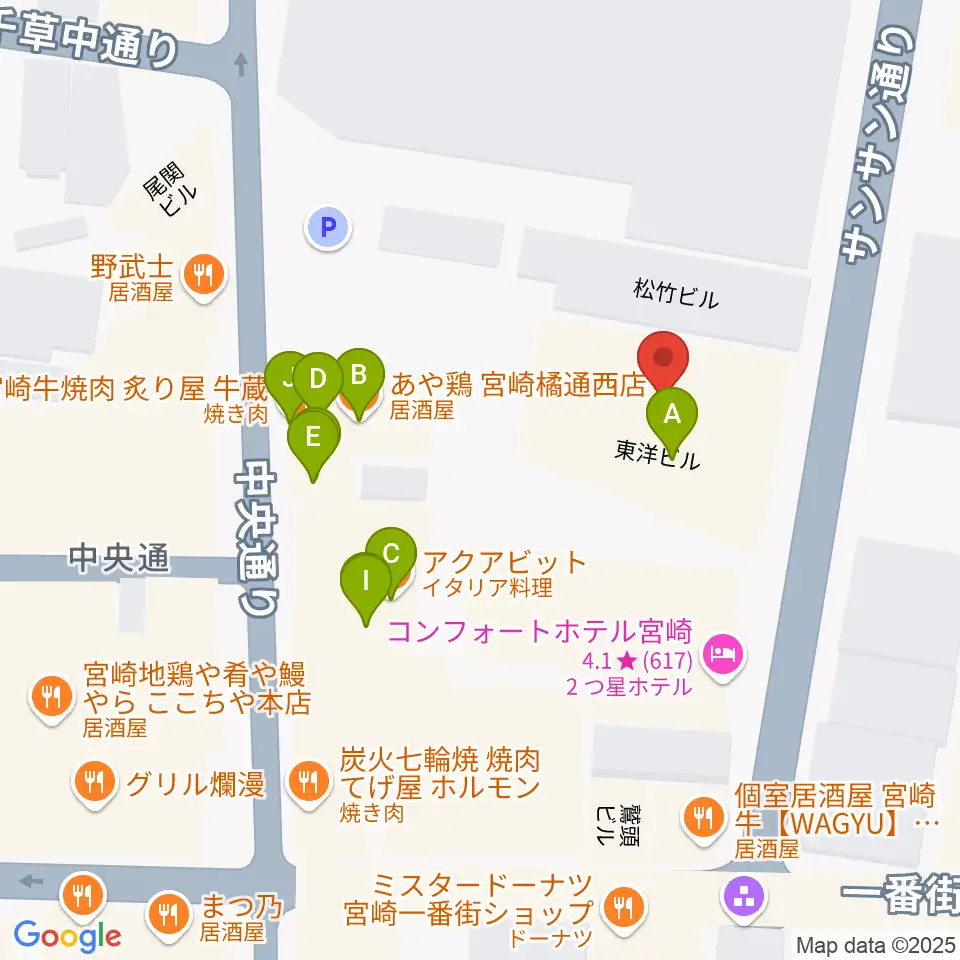 宮崎FLOOR周辺のファミレス・ファーストフード一覧地図
