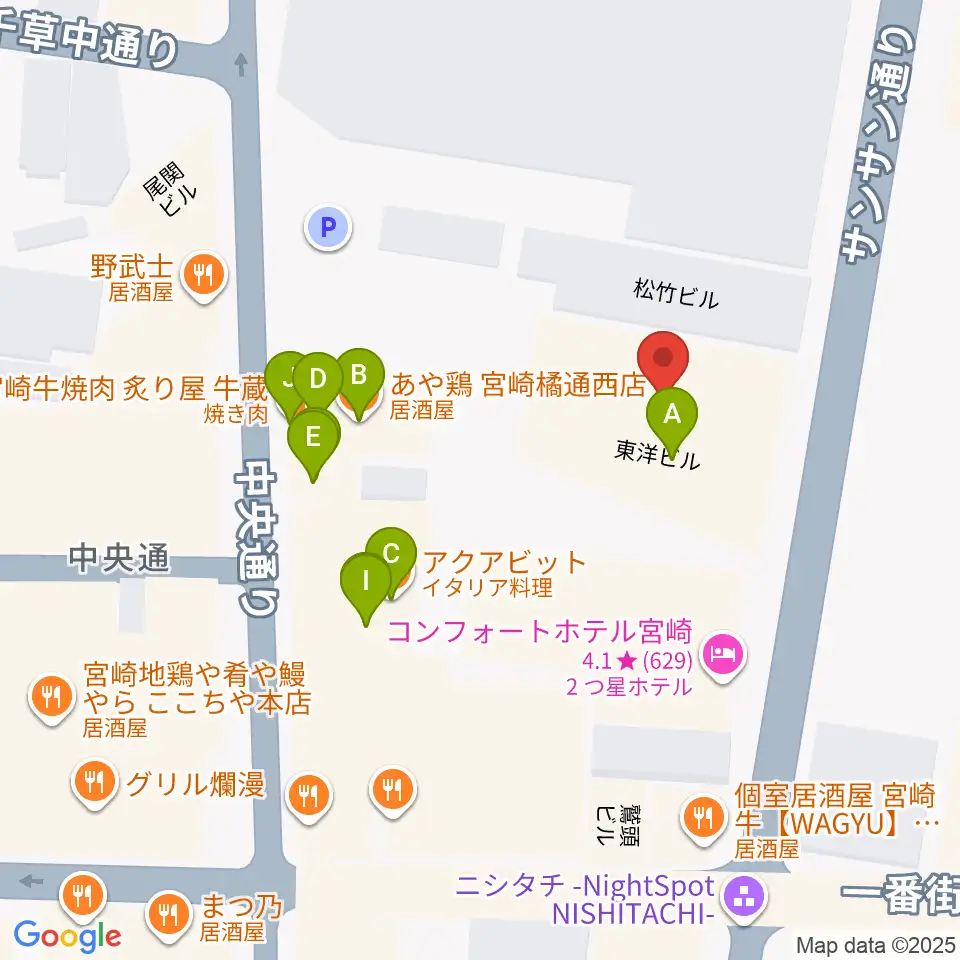 宮崎FLOOR周辺のファミレス・ファーストフード一覧地図