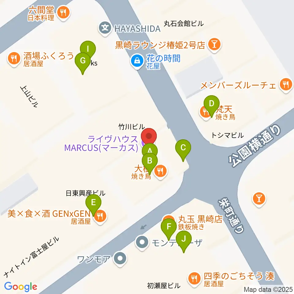 黒崎マーカス周辺のファミレス・ファーストフード一覧地図