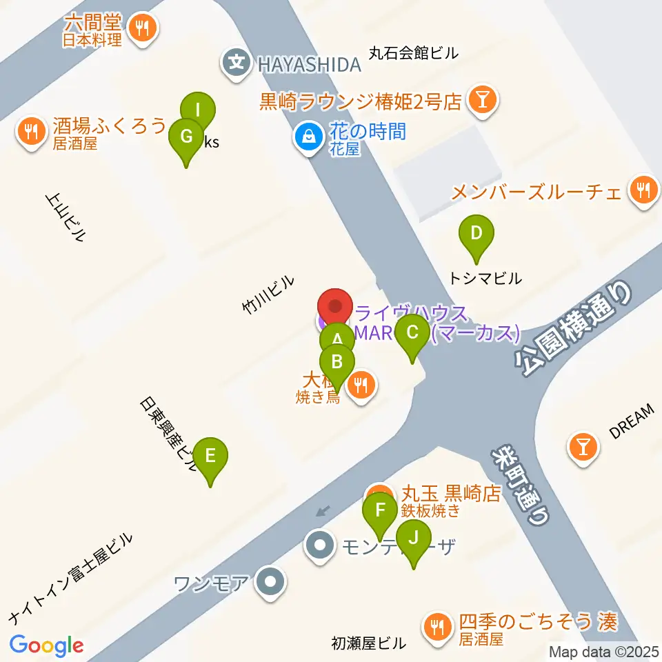 黒崎マーカス周辺のファミレス・ファーストフード一覧地図