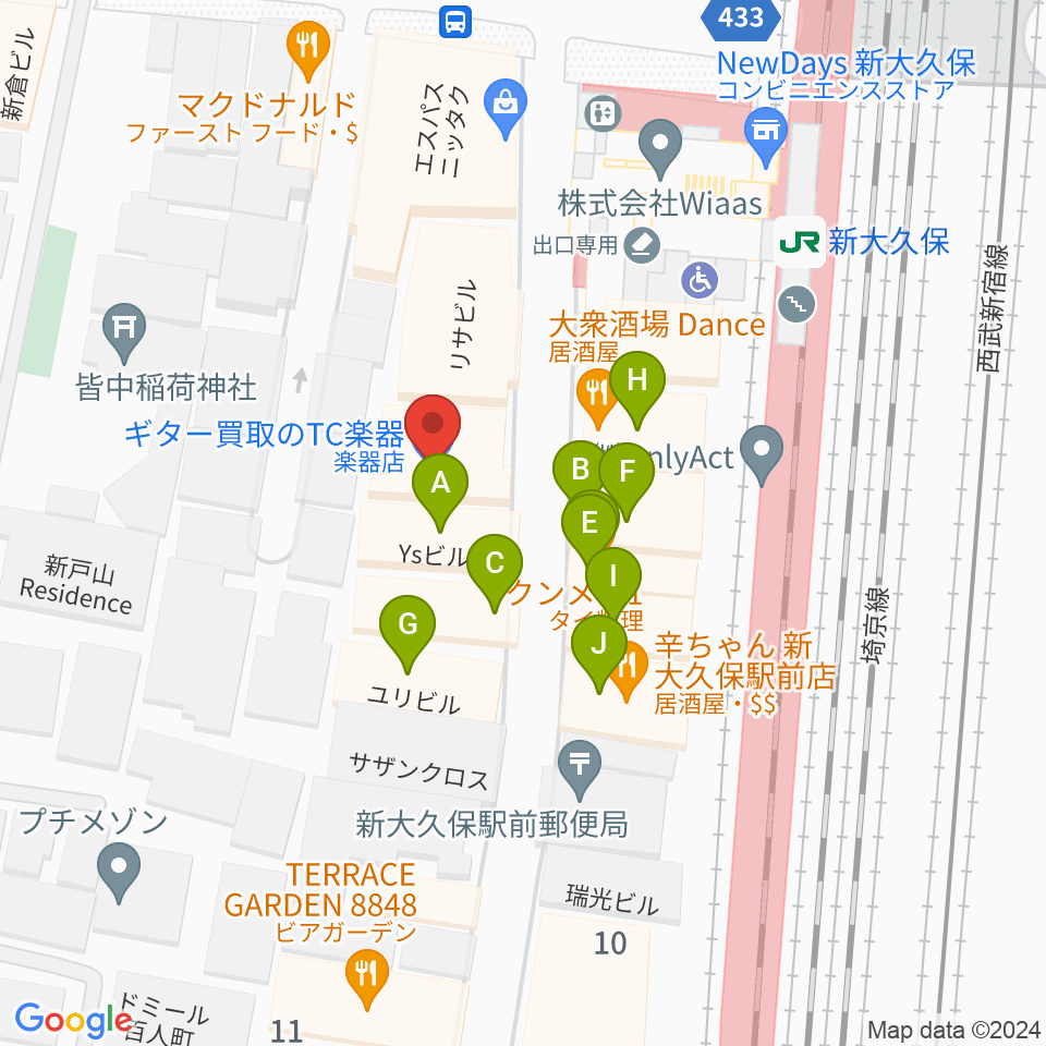 TC楽器周辺のファミレス・ファーストフード一覧地図