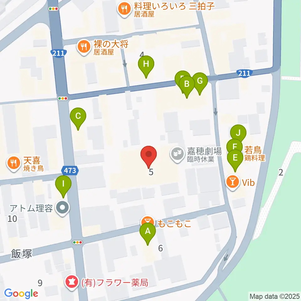 嘉穂劇場周辺のファミレス・ファーストフード一覧地図