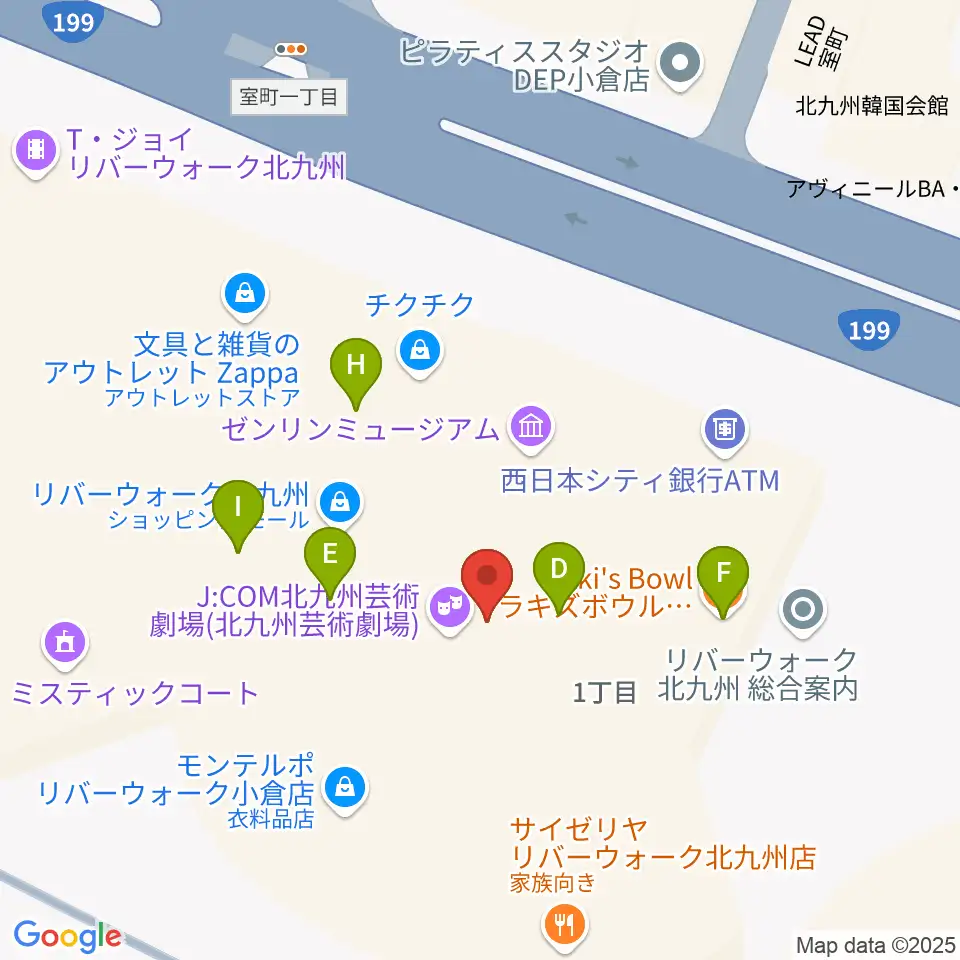 J:COM北九州芸術劇場周辺のファミレス・ファーストフード一覧地図
