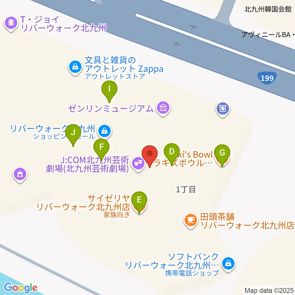 J:COM北九州芸術劇場周辺のファミレス・ファーストフード一覧地図