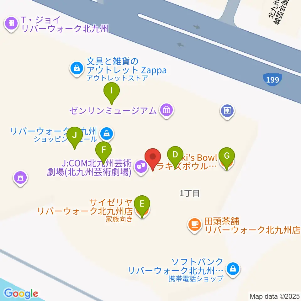 J:COM北九州芸術劇場周辺のファミレス・ファーストフード一覧地図