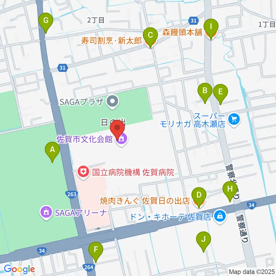 佐賀市文化会館周辺のファミレス・ファーストフード一覧地図