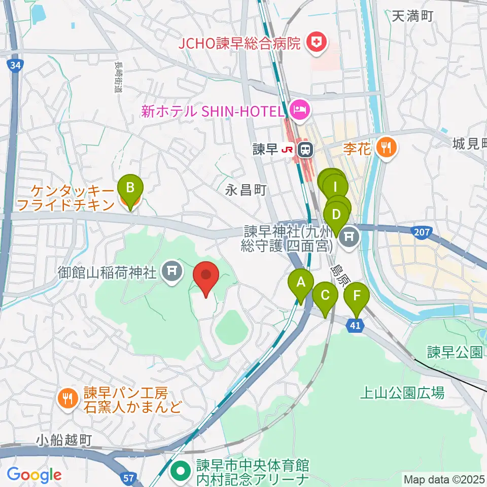諫早文化会館周辺のファミレス・ファーストフード一覧地図