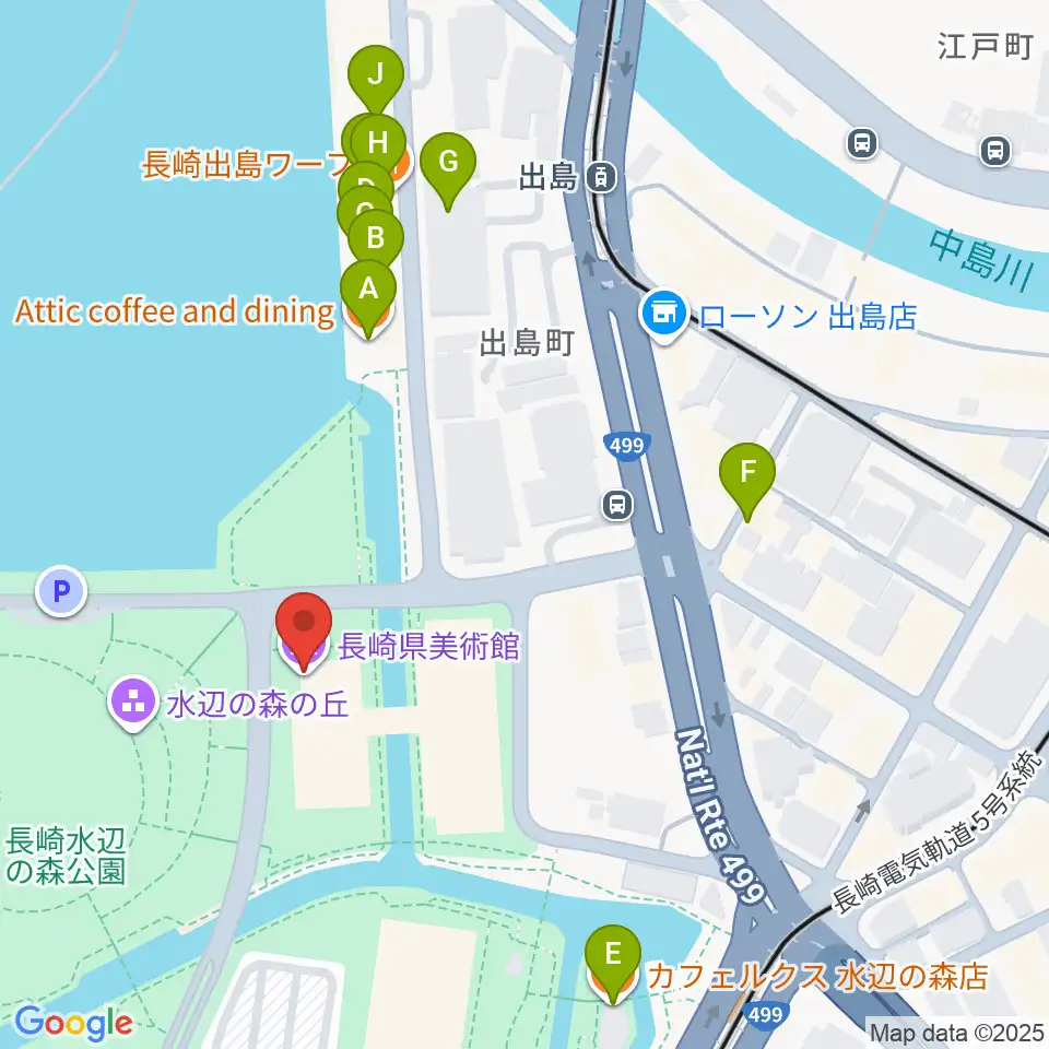 長崎県美術館周辺のファミレス・ファーストフード一覧地図