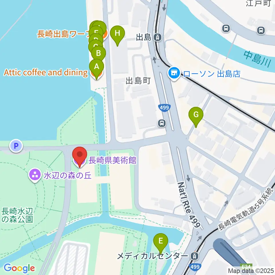 長崎県美術館周辺のファミレス・ファーストフード一覧地図