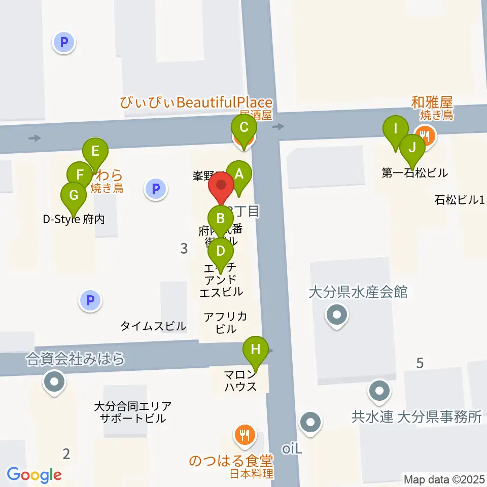 大分club SPOT周辺のファミレス・ファーストフード一覧地図