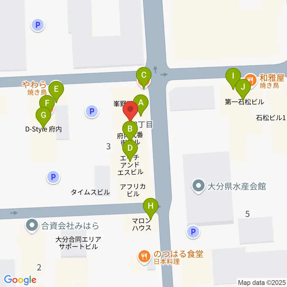 大分club SPOT周辺のファミレス・ファーストフード一覧地図