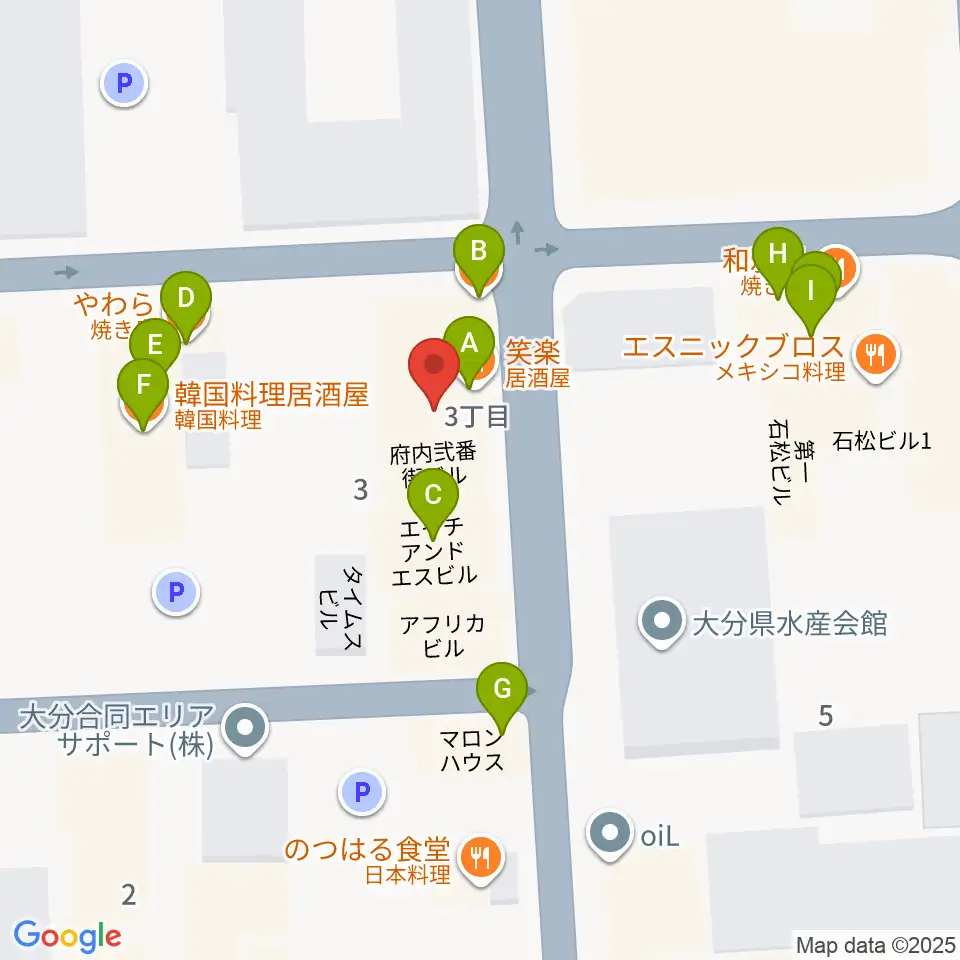 大分club SPOT周辺のファミレス・ファーストフード一覧地図