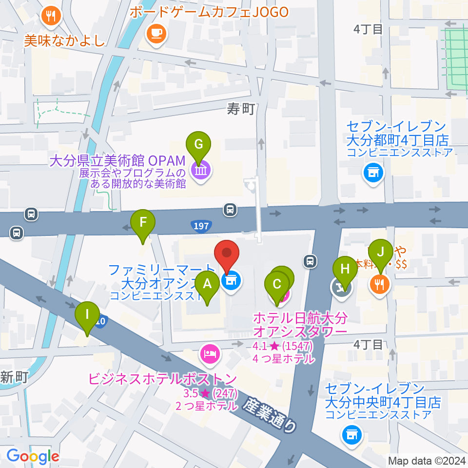 iichiko総合文化センター周辺のファミレス・ファーストフード一覧地図