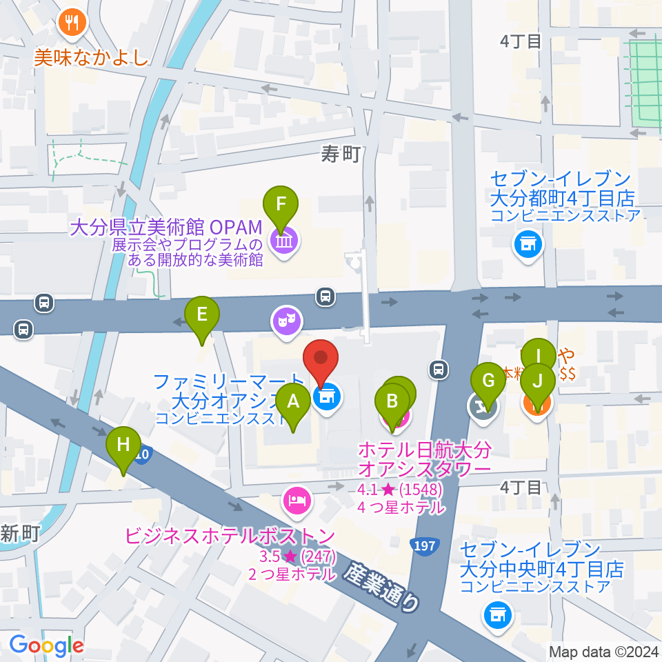 iichiko総合文化センター周辺のファミレス・ファーストフード一覧地図