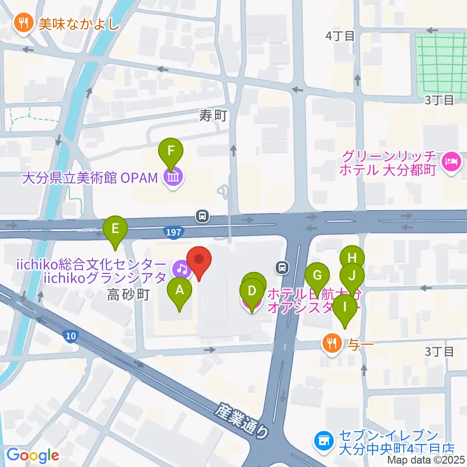iichiko総合文化センター周辺のファミレス・ファーストフード一覧地図