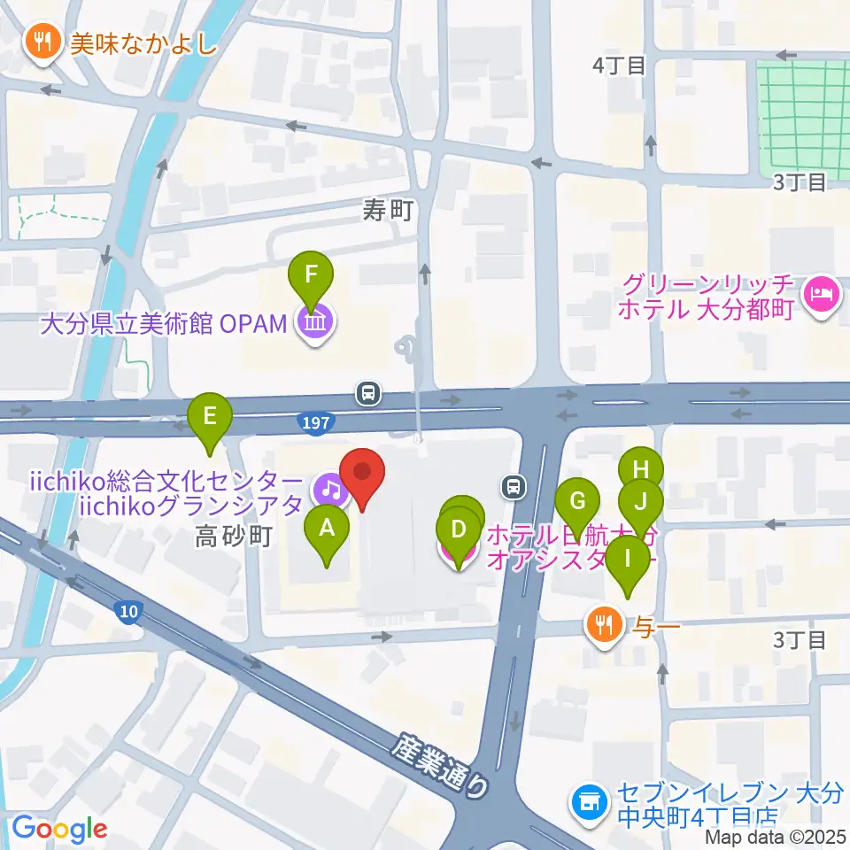 iichiko総合文化センター周辺のファミレス・ファーストフード一覧地図