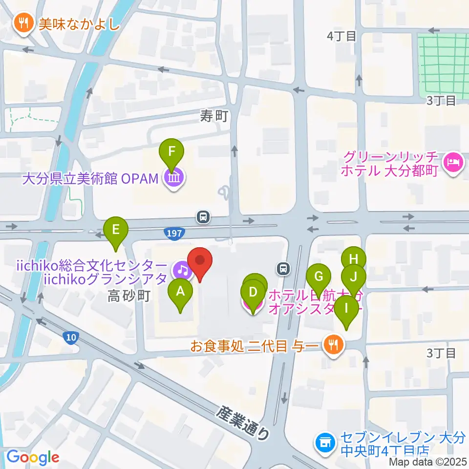iichiko総合文化センター周辺のファミレス・ファーストフード一覧地図