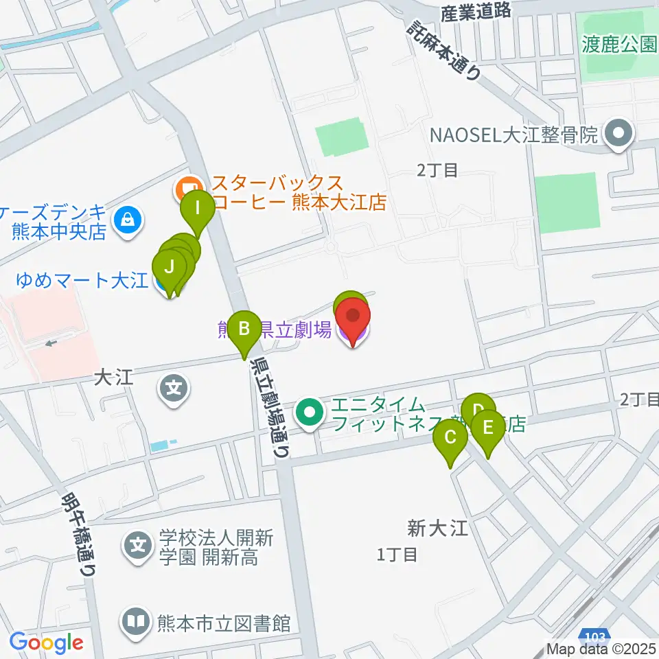 熊本県立劇場周辺のファミレス・ファーストフード一覧地図