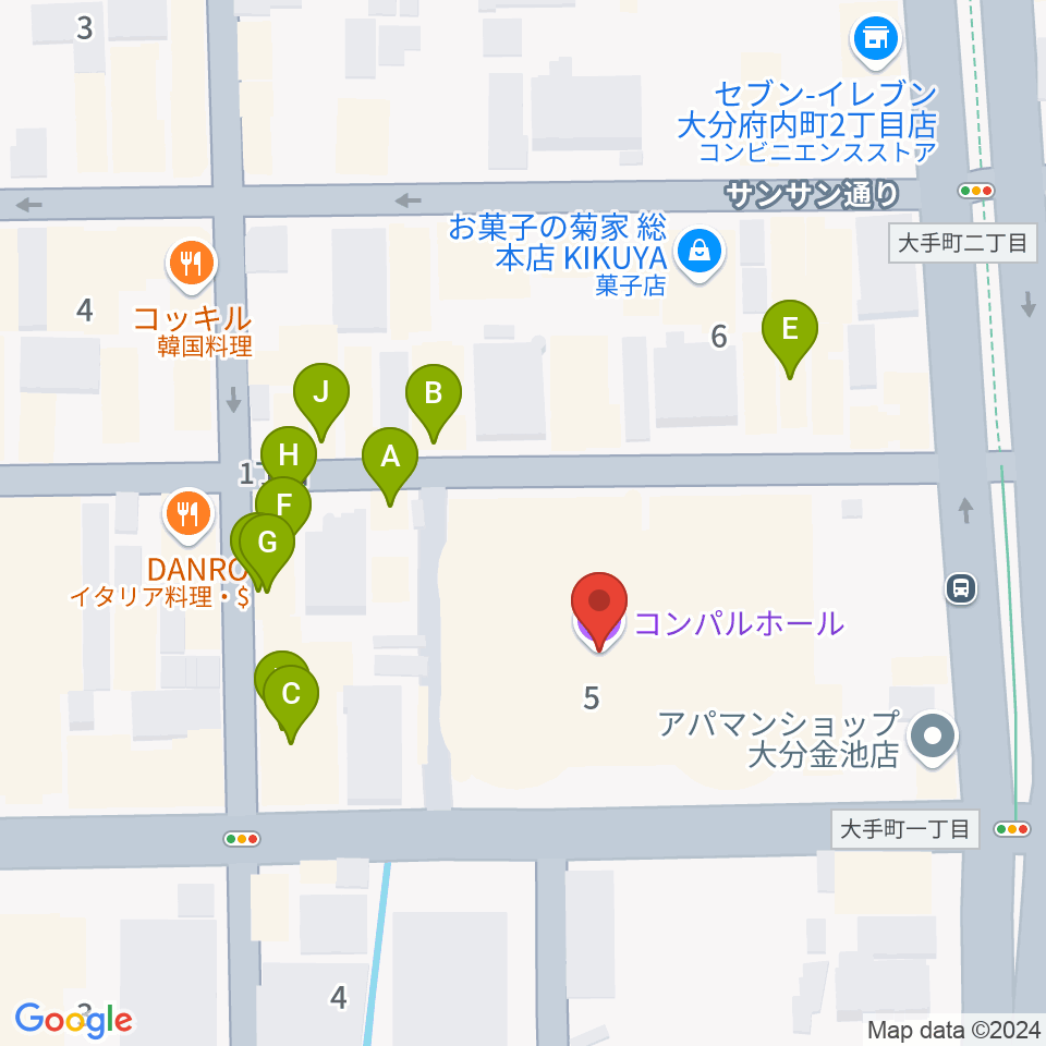 コンパルホール周辺のファミレス・ファーストフード一覧地図