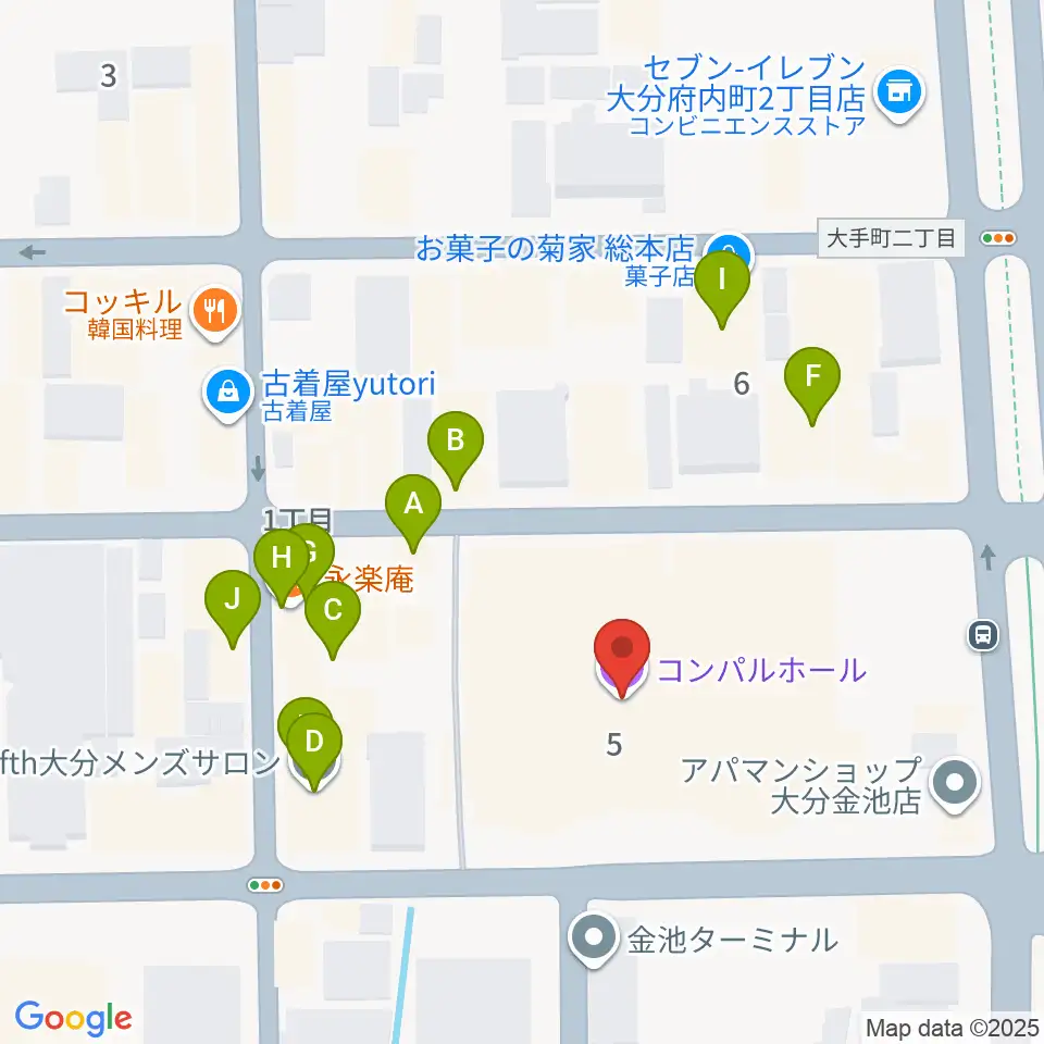 コンパルホール周辺のファミレス・ファーストフード一覧地図