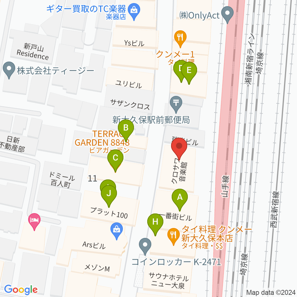 クロサワ楽器 日本総本店周辺のファミレス・ファーストフード一覧地図