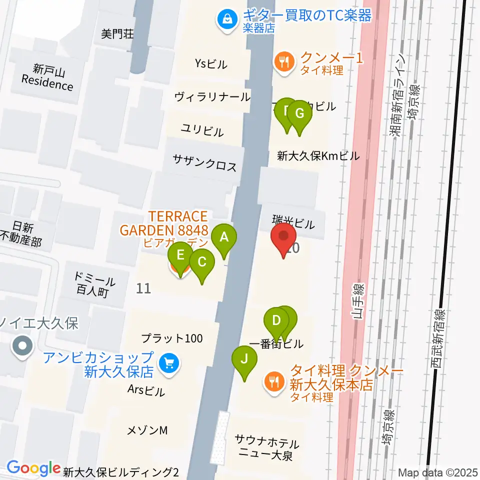 クロサワ楽器 日本総本店周辺のファミレス・ファーストフード一覧地図