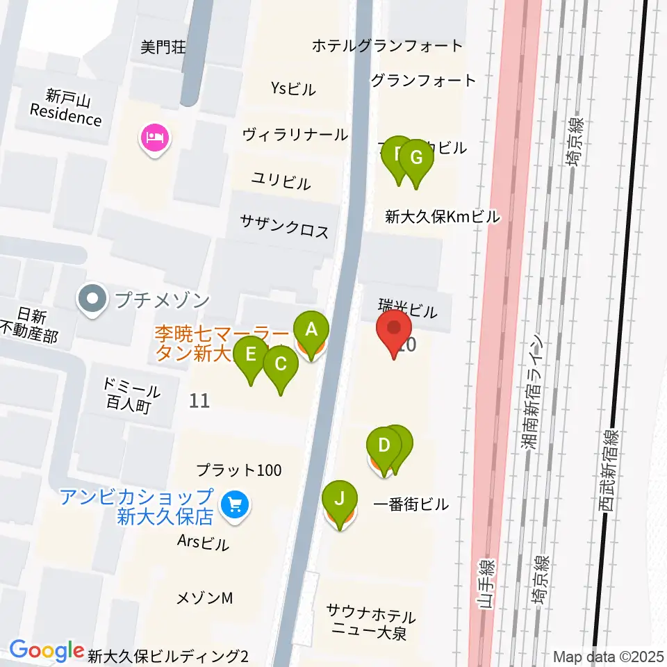 クロサワ楽器 日本総本店周辺のファミレス・ファーストフード一覧地図