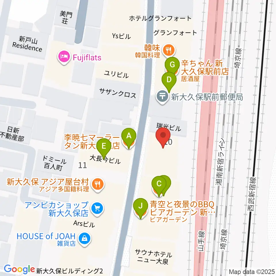 クロサワ楽器 日本総本店周辺のファミレス・ファーストフード一覧地図