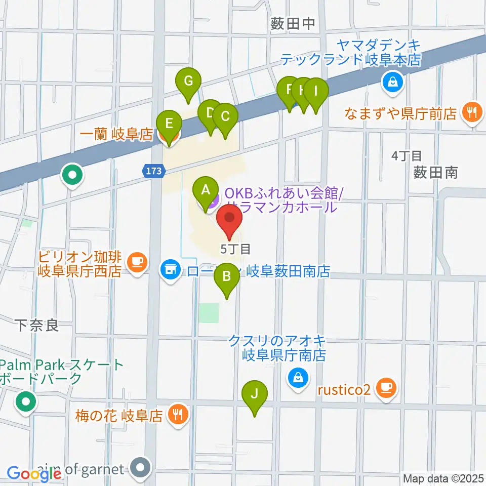 サラマンカホール周辺のファミレス・ファーストフード一覧地図