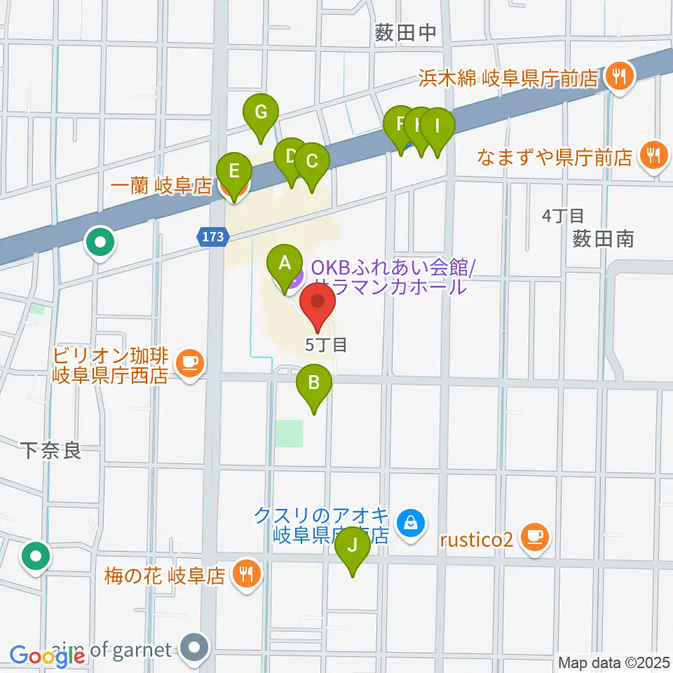 サラマンカホール周辺のファミレス・ファーストフード一覧地図