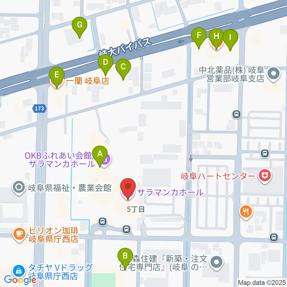 サラマンカホール周辺のファミレス・ファーストフード一覧地図