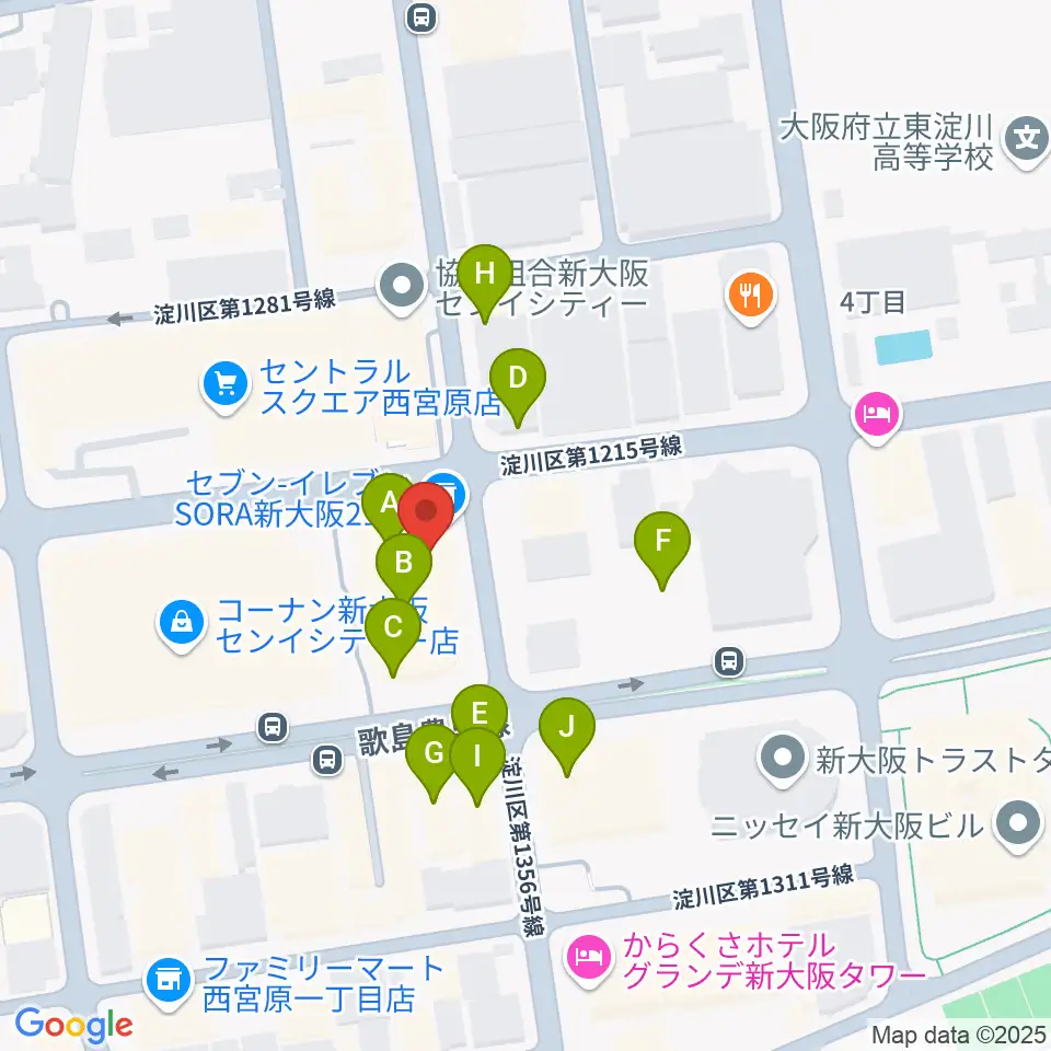 ムラマツ リサイタルホール 新大阪周辺のファミレス・ファーストフード一覧地図