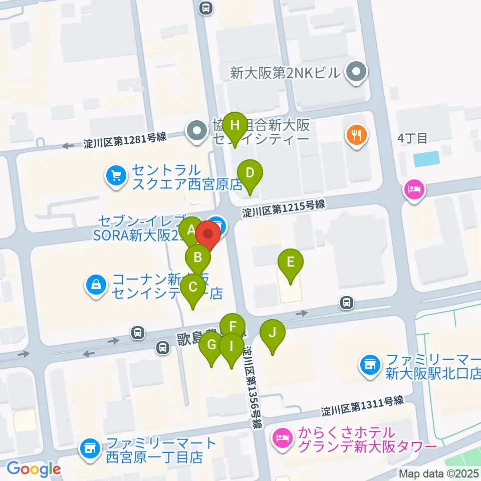 ムラマツ リサイタルホール 新大阪周辺のファミレス・ファーストフード一覧地図