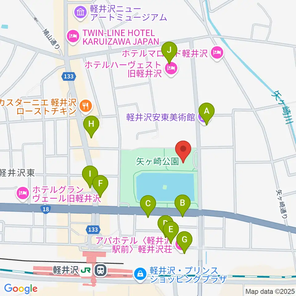 軽井沢大賀ホール周辺のファミレス・ファーストフード一覧地図