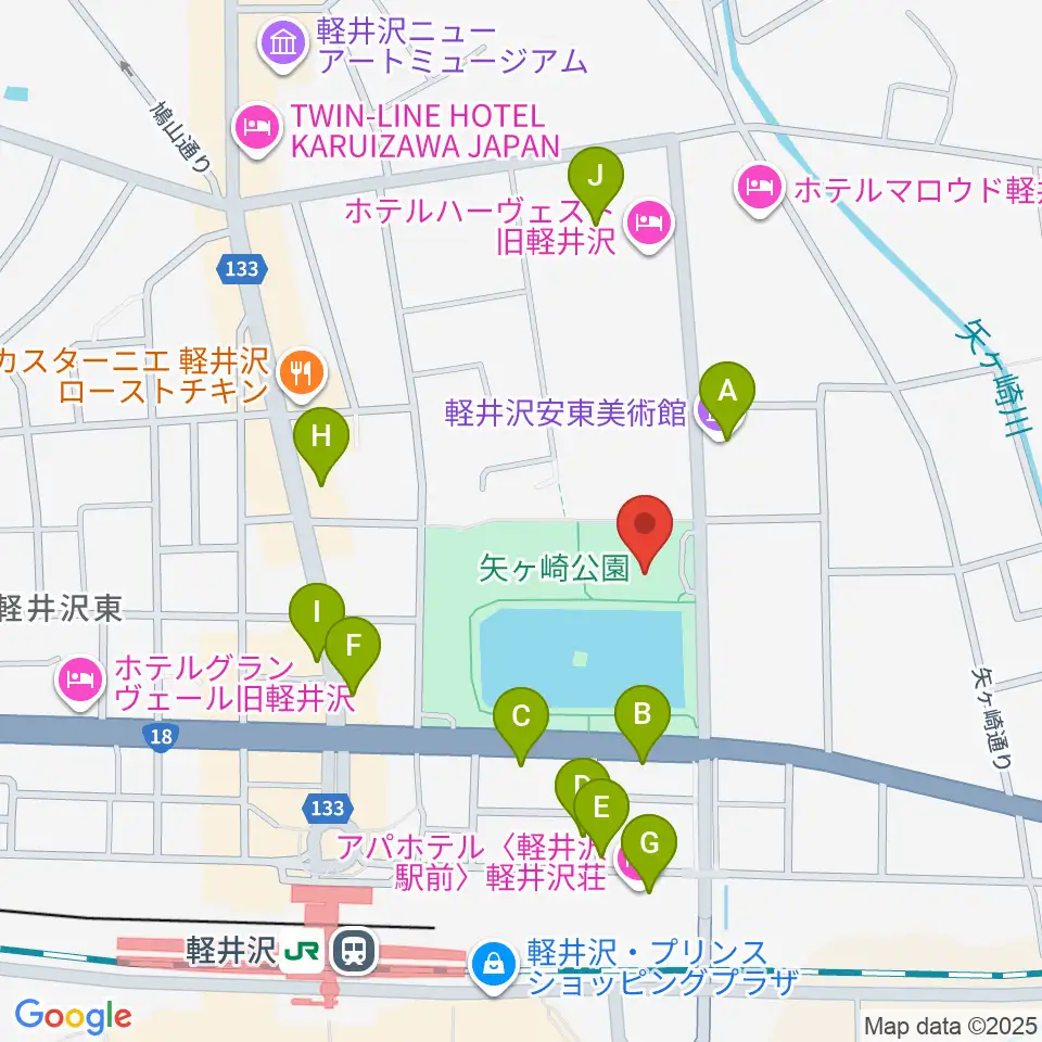 軽井沢大賀ホール周辺のファミレス・ファーストフード一覧地図