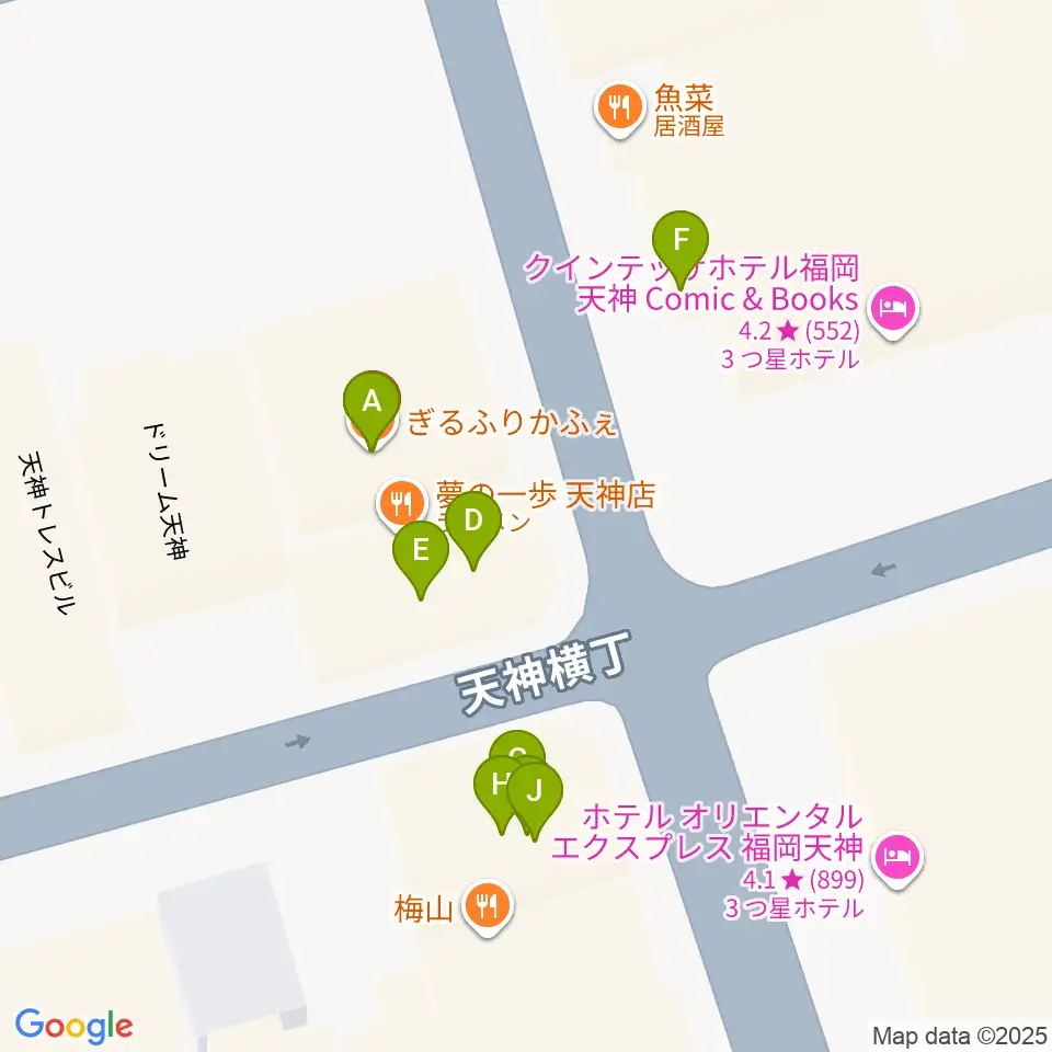 MRTミュージックスタジオ周辺のファミレス・ファーストフード一覧地図